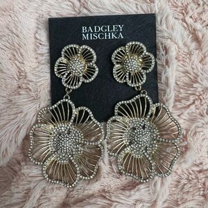 Badgley Mischka Silver and Gold Floral Earrings
